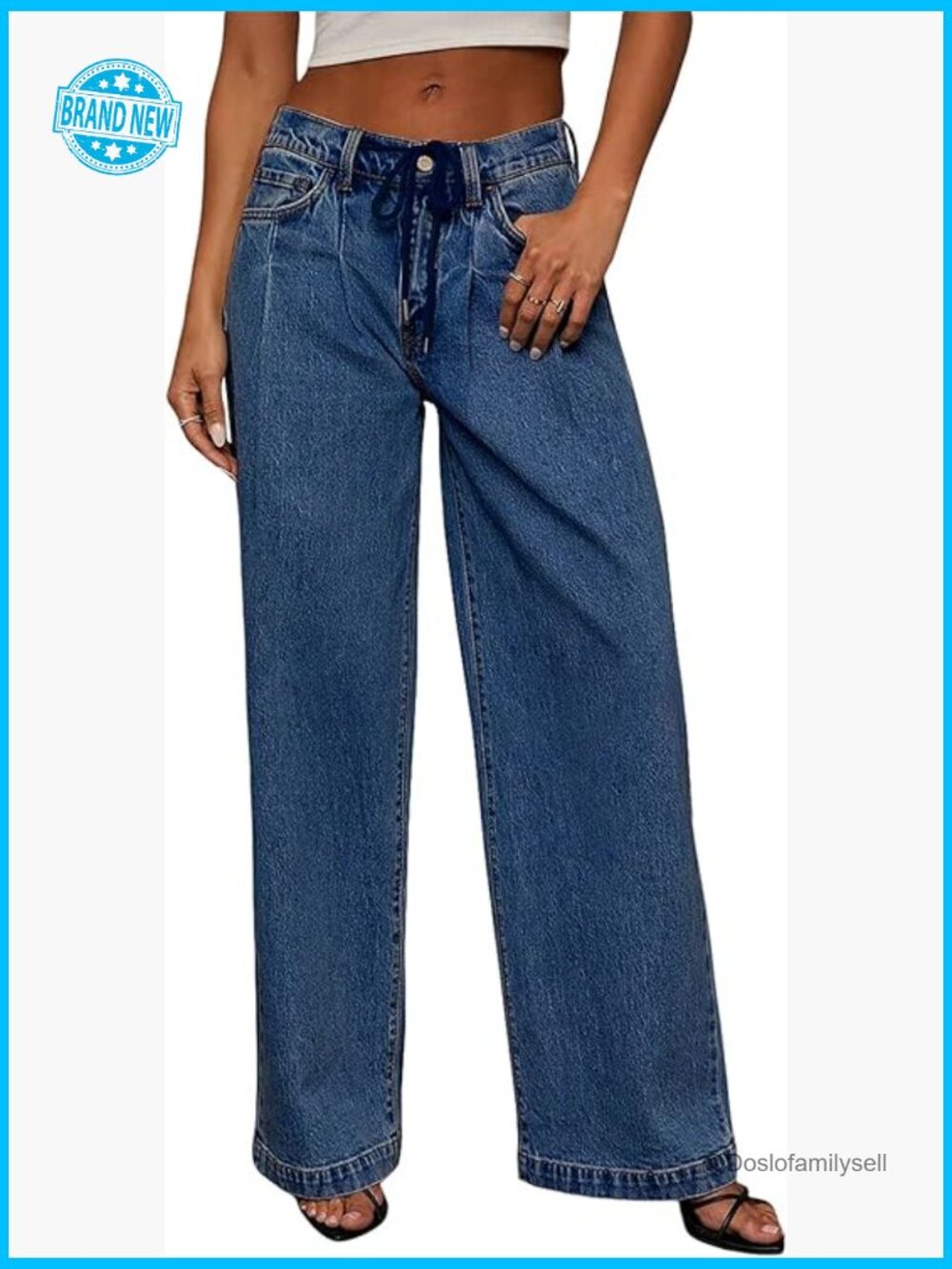 Wide Leg High Waisted Jeans Drawstring Elastic Waist Baggy Stretchy Sweatpant